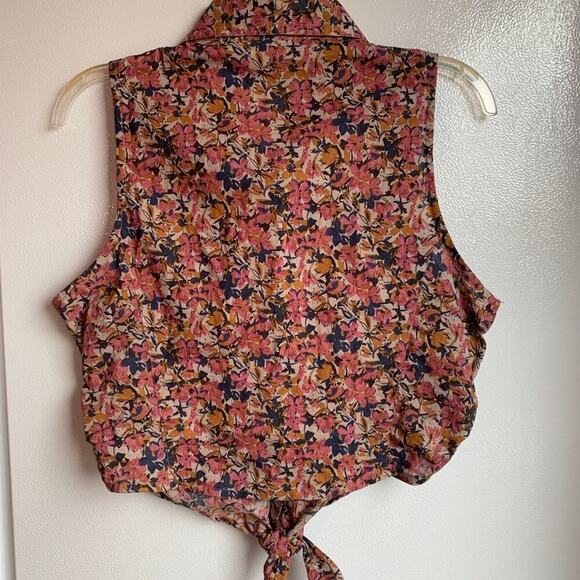 PASSPORT Women’s Flowered Sleeveless Button Down Tie Retro Crop Top / Size: L - Picture 5 of 6